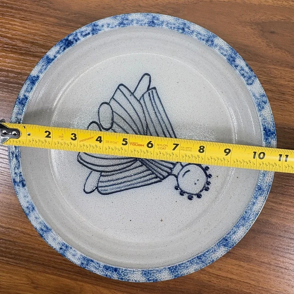 Eldreth Pottery Cobalt Blue Folk Art Rag Dog Pie Plate‎ 11 in. Signed 1980's